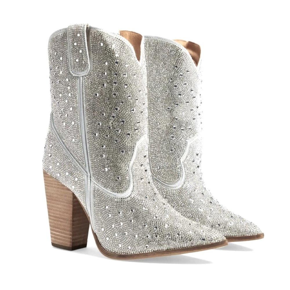 Dingo Neon Moon Leather Booties Silver Rhinestone Western Boots Size 9 NIB - Picture 1 of 12